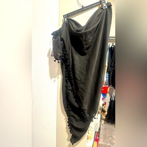 Black bathing suit sarong with pom poms